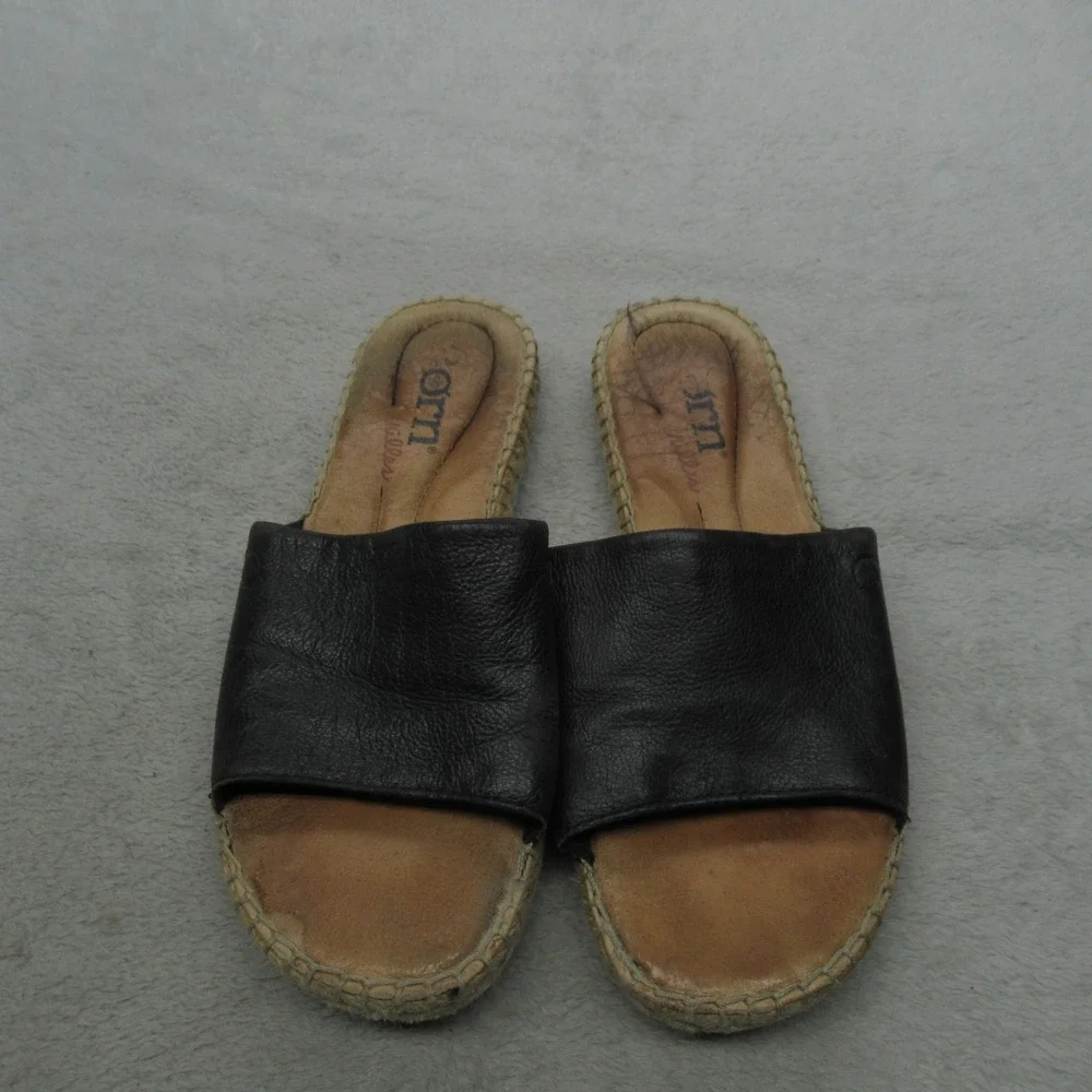 Born Womens 7M Sandals Brown Leather Espadrille Slide Flats Casual Comfort Slide